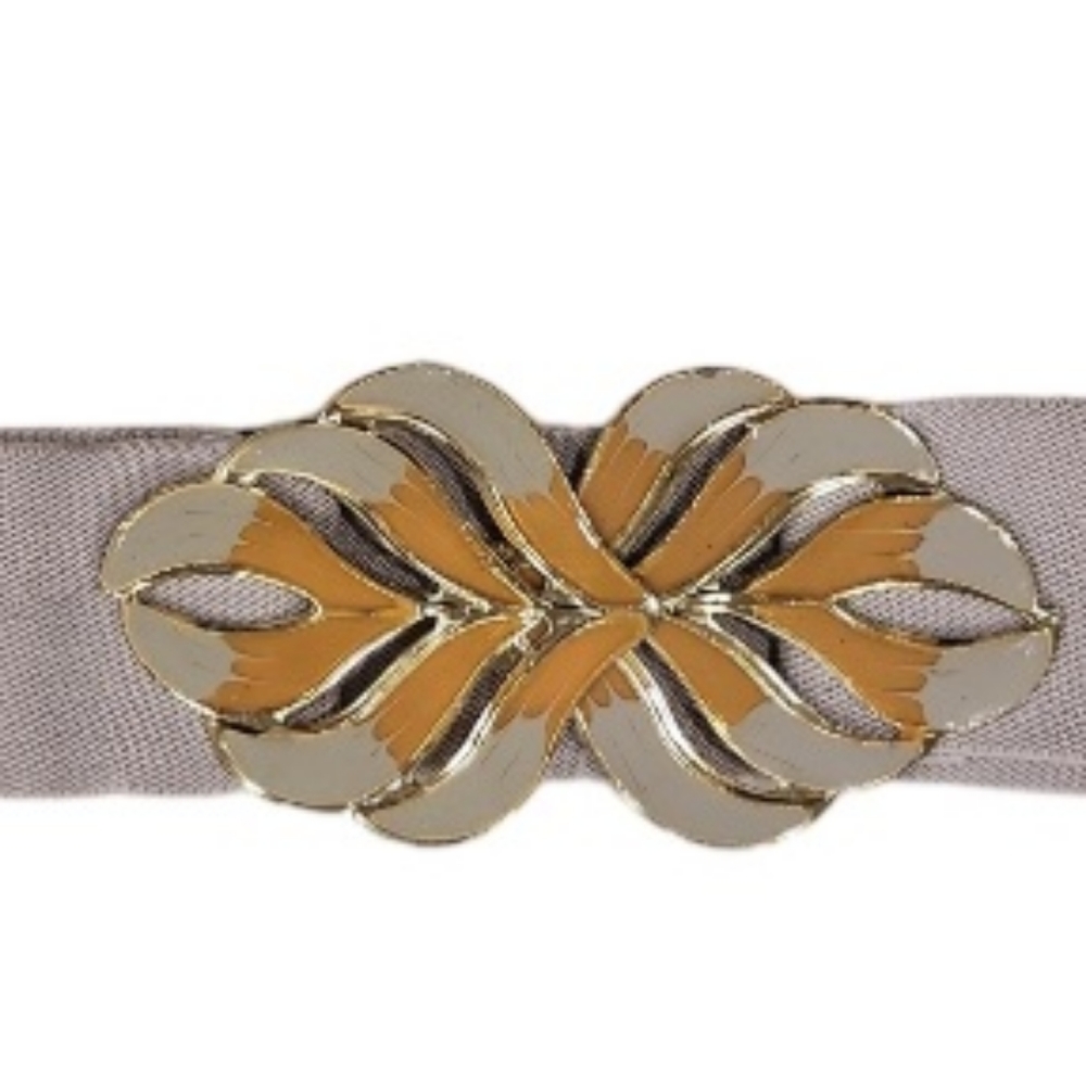 Gray Belt with Metal Gray and Gold Colour Metal Buckle and Elastic Band